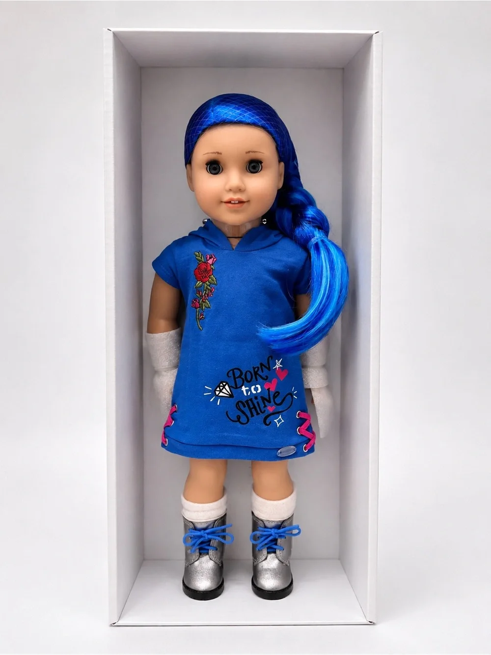 Blue 'Born to Shine' Doll Outfit with Metallic Boots